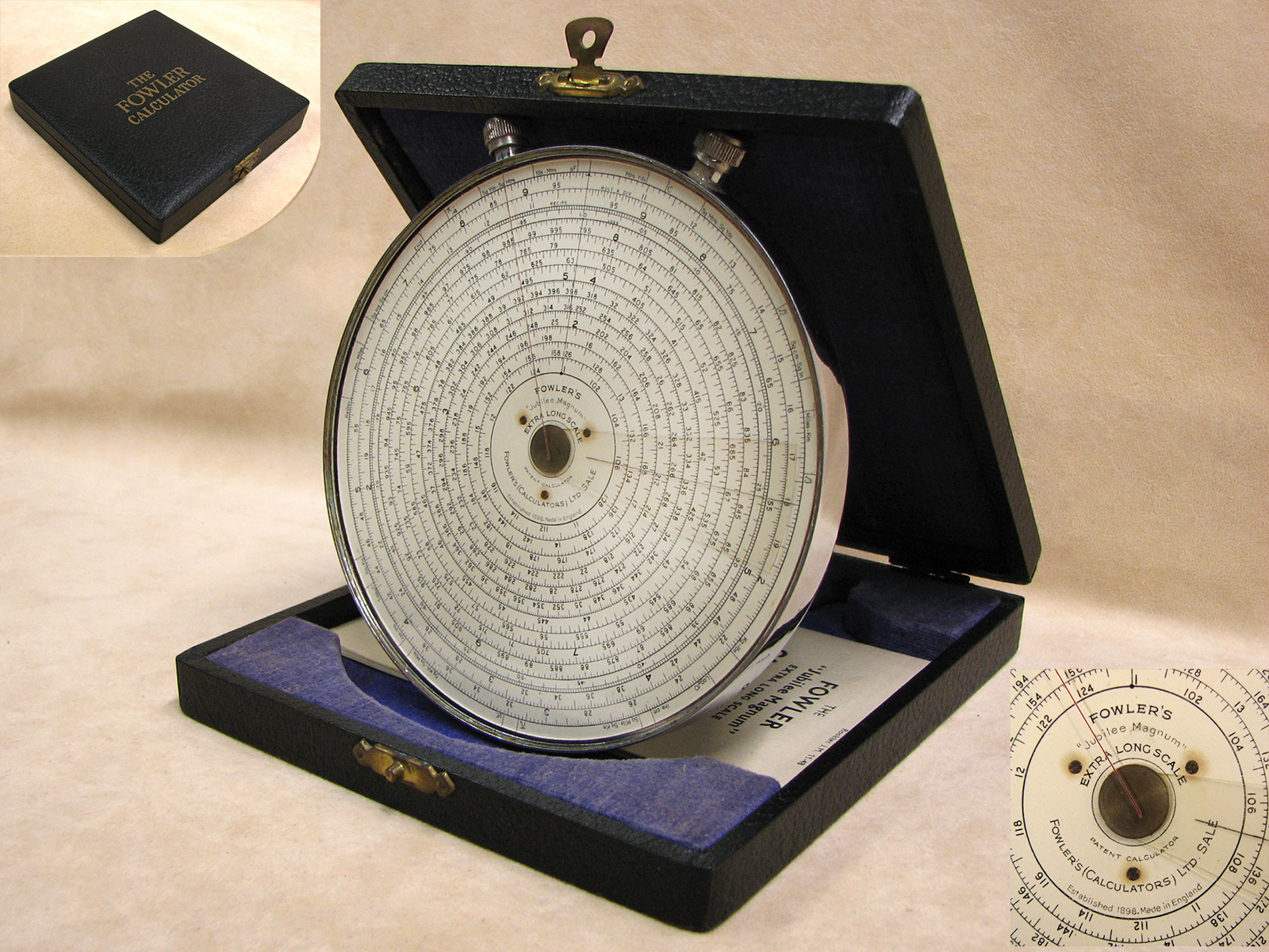 Fowler's Jubilee Magnum Extra Long Scale calculator in presentation case